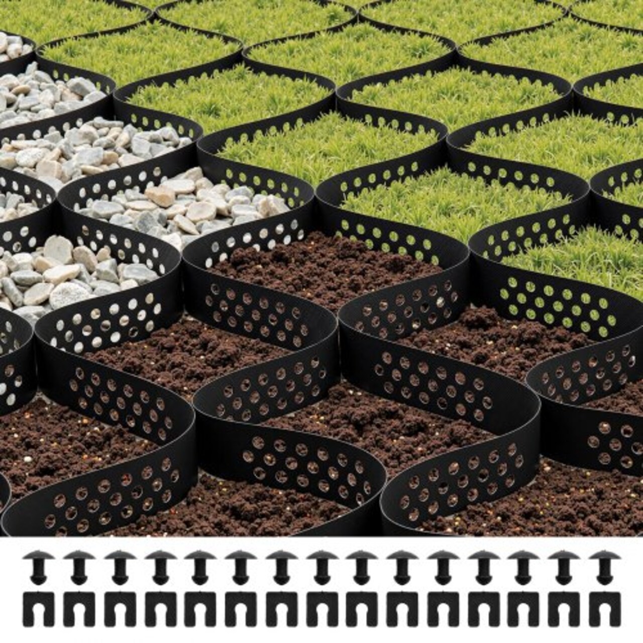Black HDPE Geo Grid 2in Gravel Stabilizer for Driveway Pathway Ground Grid